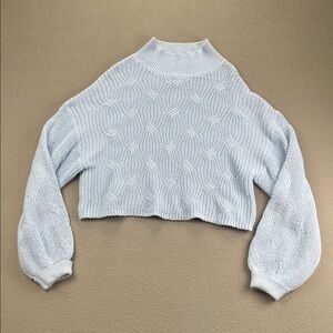 Altar'd State Baby Blue Cable Knit Cropped Mock Neck Sweater Size L Nautical
